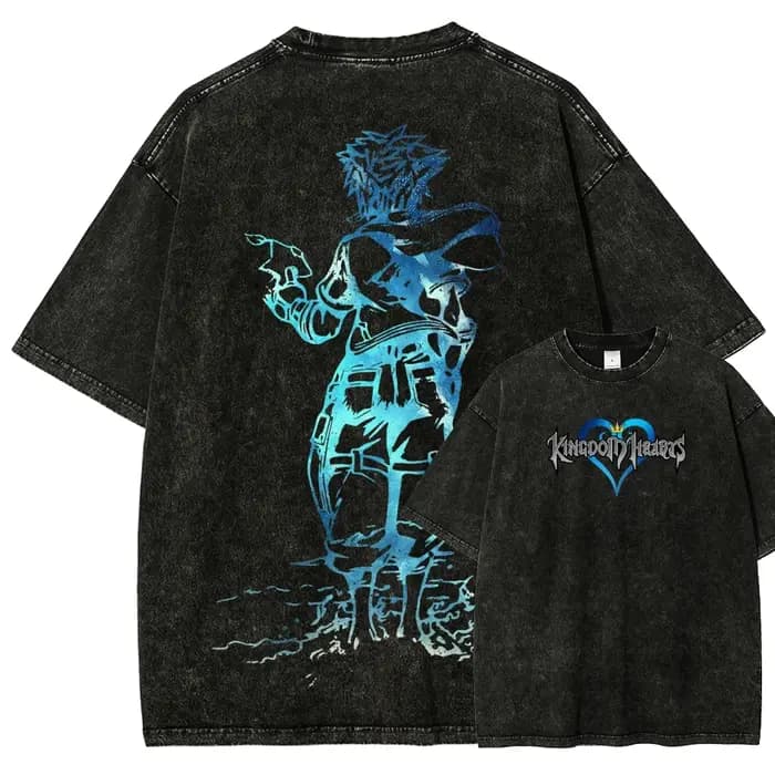 T-shirt délavé Kingdom Hearts, nouveau modèle, vêtements personnalisés, mode rétro, streetwear tenda