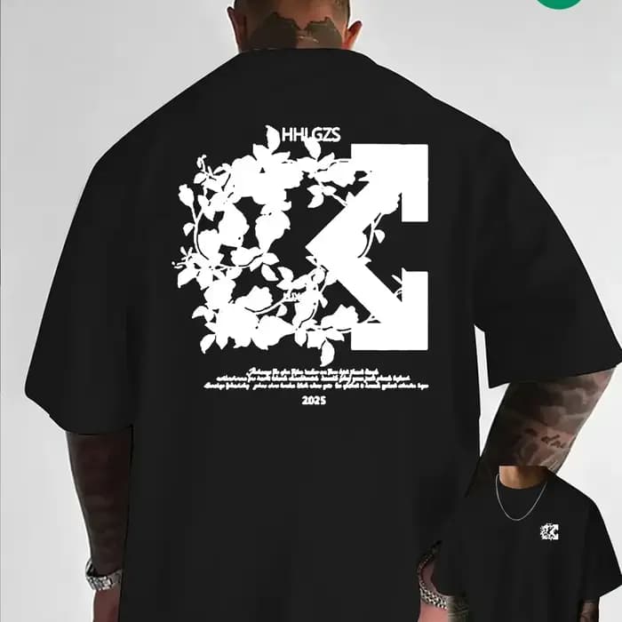 T-shirt Homme Imprimé Floral Flèche 100% Coton Grande Taille Respirant Décontracté Streetwear – Nouvelle Collection Promotionnelle