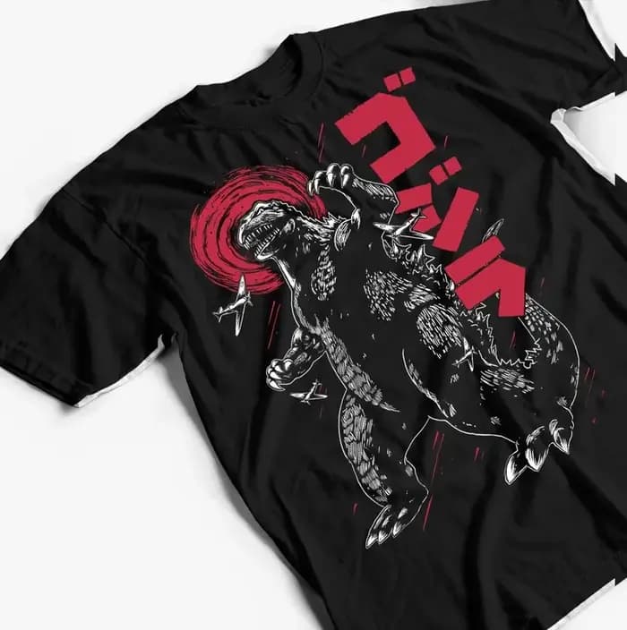 T-Shirt à manches courtes en coton imprimé Godzilla Vintage