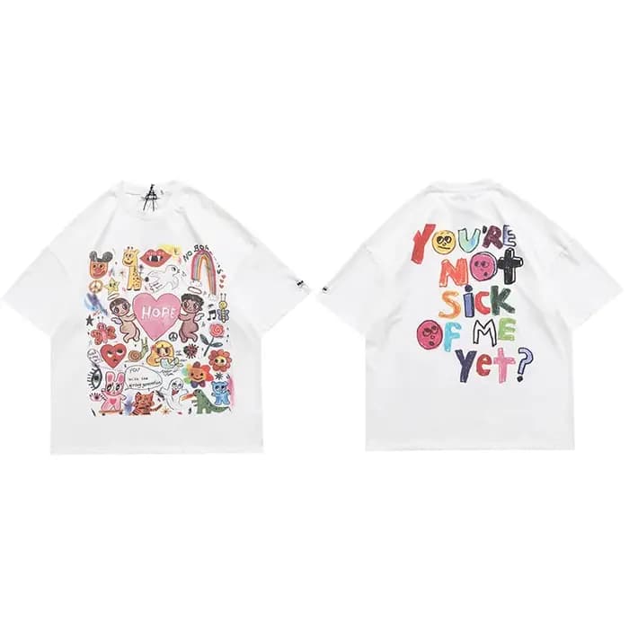 Hommes T-Shirt surdimensionné Hip Hop Streetwear peinture lettre coeur arc-en-ciel anges graphique