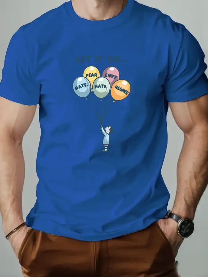 T-shirts en coton pour hommes ballon dessin animé imprimé T-Shirt col rond respirant Streetwear mode haute qualité