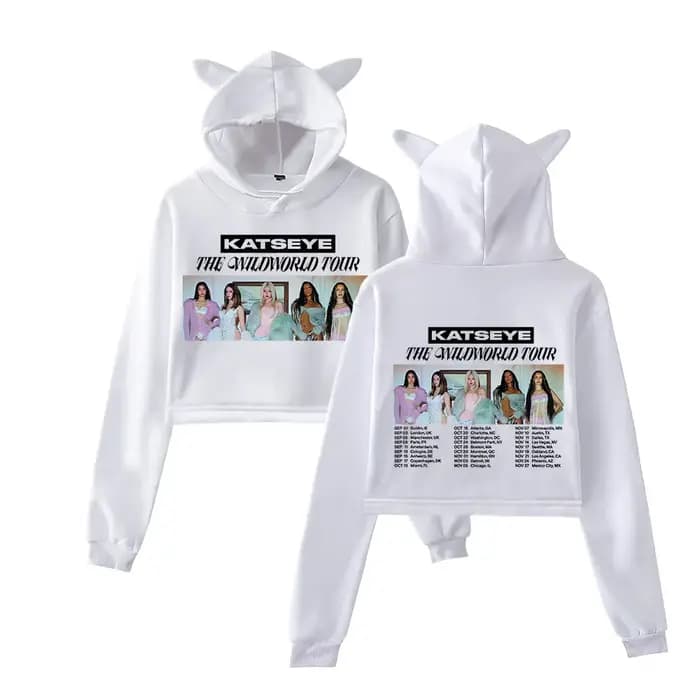 Katseye The Wildworld Tour 2026 Merch Pullover Sweat à capuche à oreilles de chat pour femme à manches longues Vêtements pour femmes
