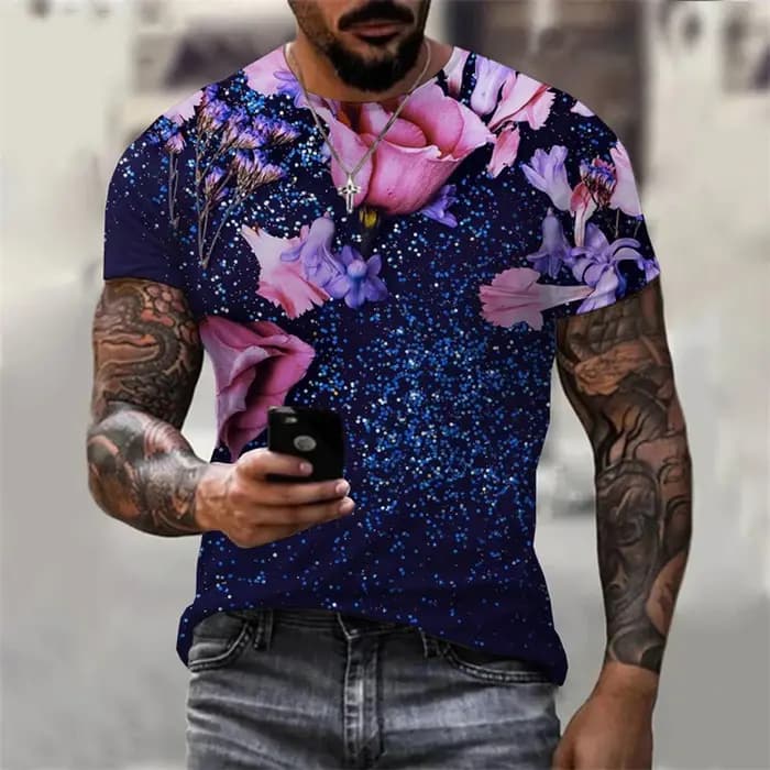 Flash Sequins Print T Shirt Men's Clothing Harajuku Streetwear Short Sleeve T Shirts Hip Hop Music Party Fashion Novel Tee Top