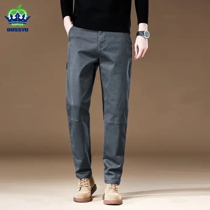 Pantalon Cargo Homme de Marque Haute Qualité 97% Coton Couleur Unie Vêtement de Travail Décontracté Large Style Coréen
