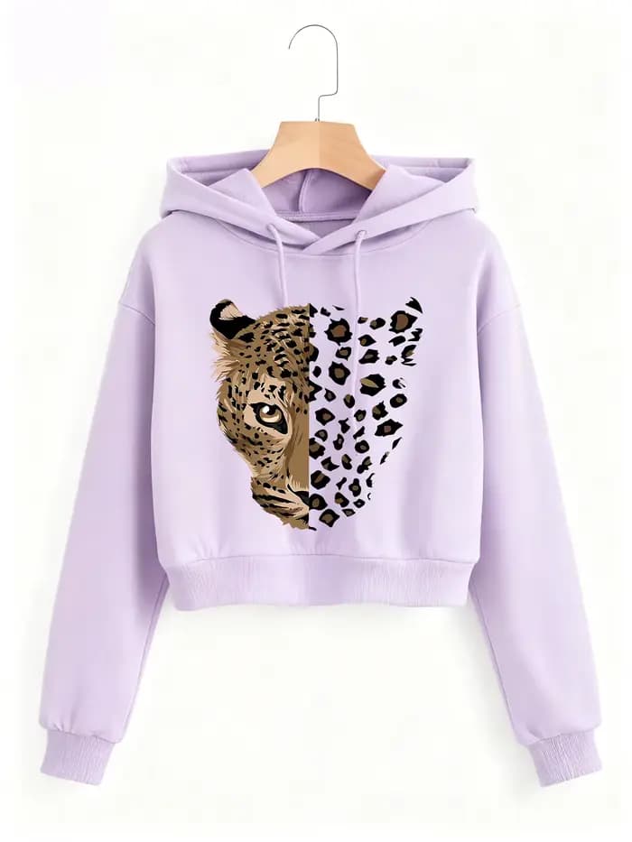 Sweat-shirt court à imprimé léopard et tigre