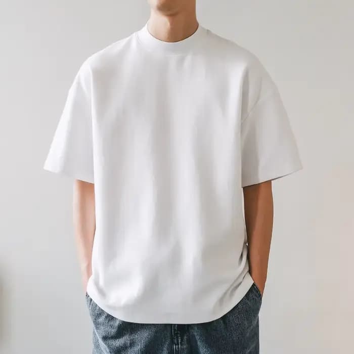 T-shirts à col petit hommes 350gsm coton couleur unie homme T-shirt à manches courtes printemps été chemise à fond ample