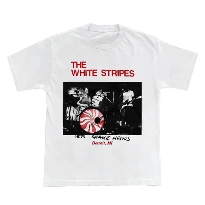 The White Stripes - T-shirt ample de style streetwear américain avec des rayures blanches