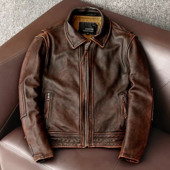 Veste en cuir à queue d'hirondelle pour hommes