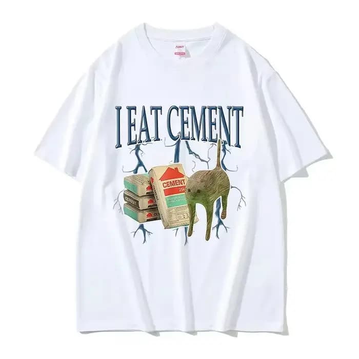 T-shirt drôle « I Eat Cement Cat Meme » pour femme, style Harajuku vintage, dessin animé, manches courtes, été