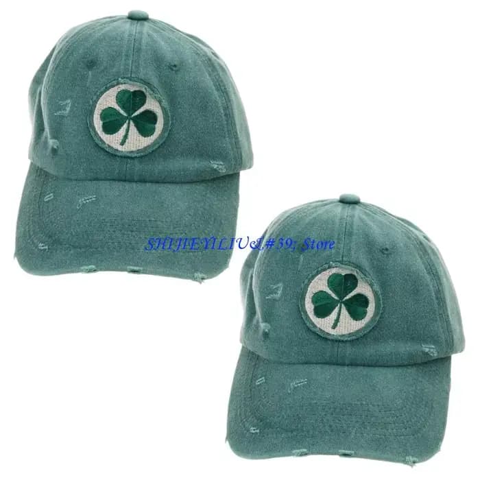 Casquette en coton brodée feuilles trèfle vertes E21F