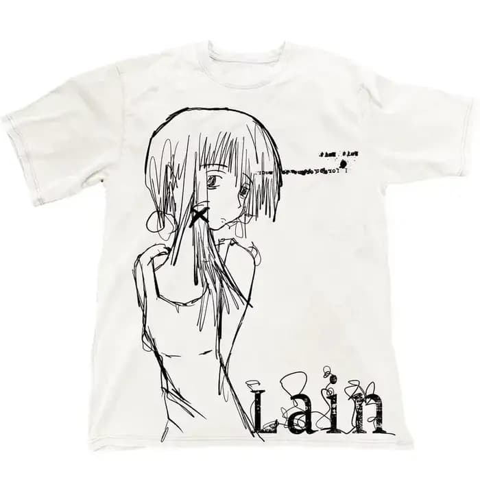 T-shirt unisexe en coton à imprimé graphique Lain