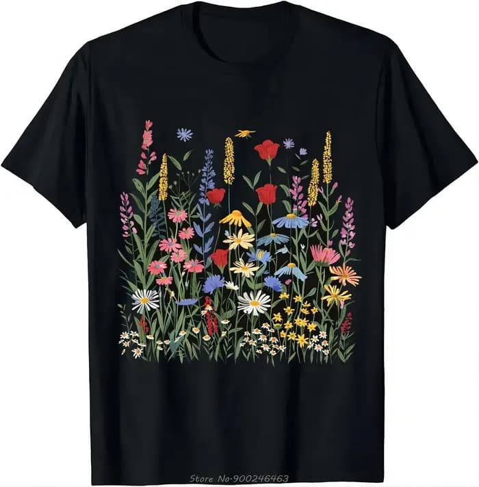 T-shirt noir à la mode avec des fleurs colorées-démarquez-vous de la foule