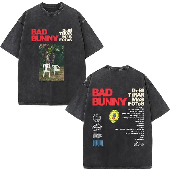 Lavé Vintage rappeur mauvais lapin T-shirt Debi Tirar Mas Fotos DTMF Album 2025 T-shirts hommes femmes Hip Hop surdimens