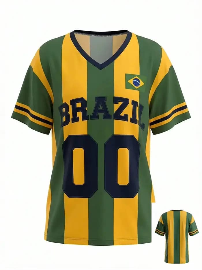 T-shirt ample à rayures vertes et jaunes style Y2K Brésilien