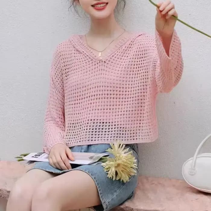 Pointelle – pull à capuche en tricot pour femmes, transparent, ajouré, manches longues, coupe Boxy,