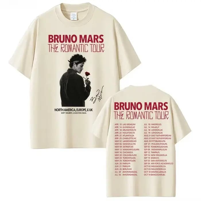 T-shirt Bruno Mars The Romantic Tour pour hommes et femmes
