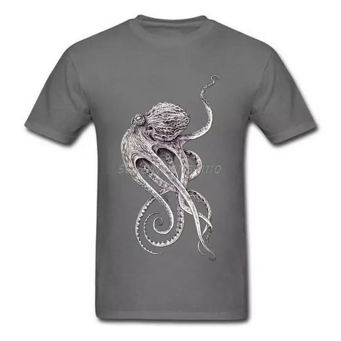T-shirt noir rétro hommes élégant imprimé poulpe