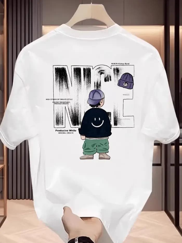 T-shirt pour homme avec visage souriant de garçon de dessin animé