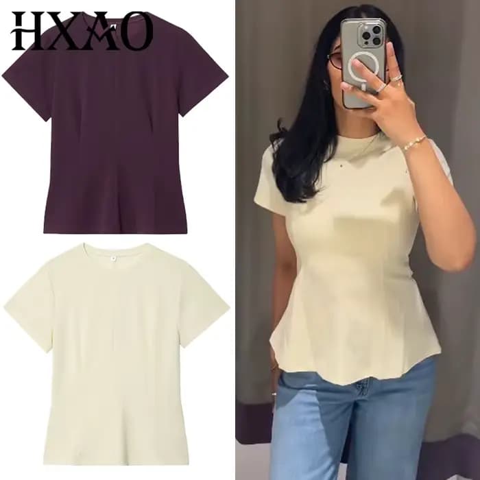 HXAO t-shirt femme jaune violet haut femmes été 2025 décontracté hauts à manches courtes col rond coupe ajustée