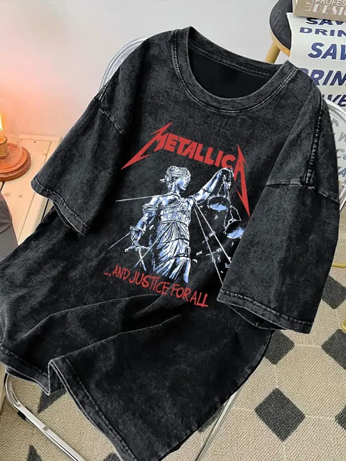 T-shirt délavé à motif de groupe de Rock Vintage