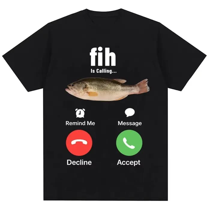T-shirt humoristique « Fih Is Calling Meme » – Haut tendance à imprimé géométrique, col rond, manche