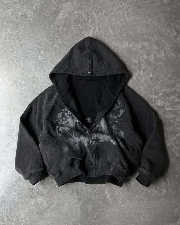 Nouveau sweat-shirt court bleu pour femme avec imprimé graphique vague étoilée, capuche oreilles de
