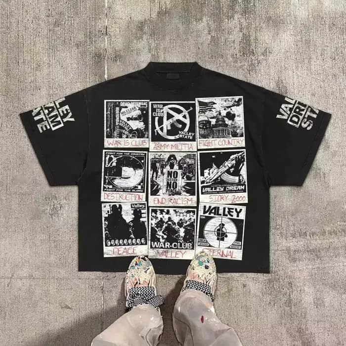 Vintage Warzone Valley Division graphique coton imprimé T-Shirt recadrée à manches courtes t-shirts hommes femmes Style