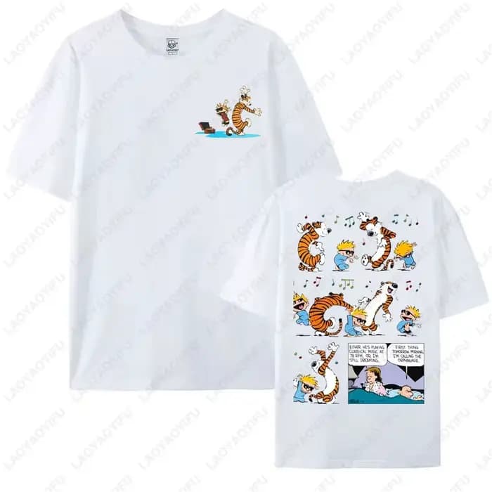 Drôle Calvin et Hobbes T-shirt graphique coton pour hommes femmes tenue décontracté nostalgie vieille école Style dessin animé t-shirts Camisetas