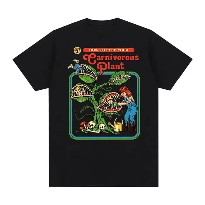 T-shirt Vintage Plante Carnivore en Coton Pur Respirant pour Homme