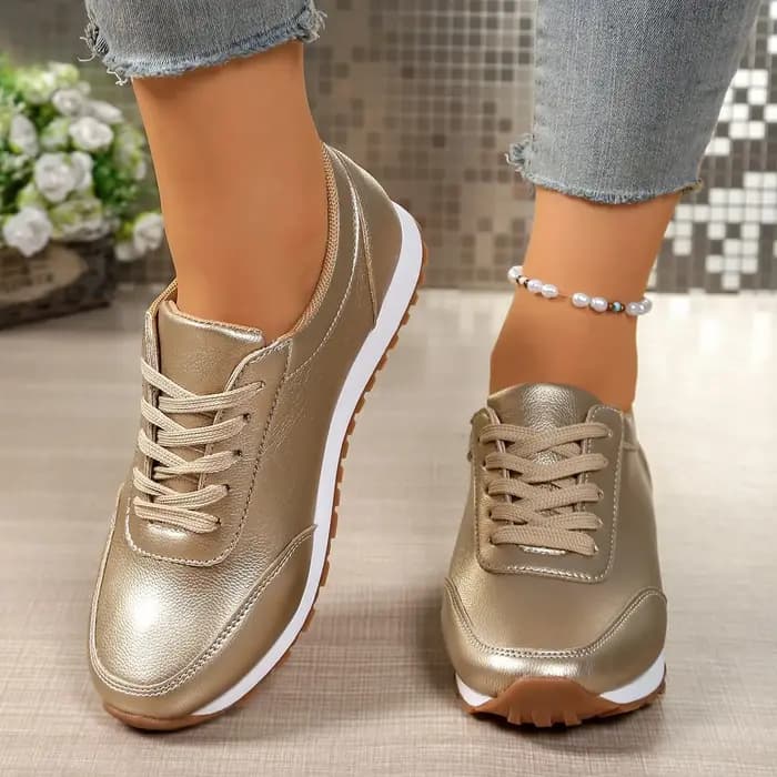 Baskets pour femmes, chaussures de marche de luxe dorées et argentées pour filles