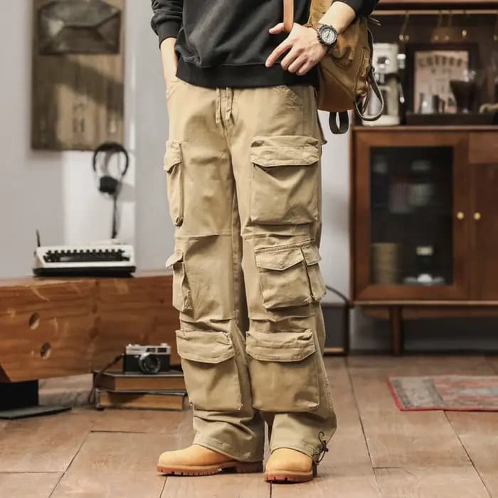 Pantalons de travail tendance pour hommes - Pantalons utilitaires légers en mélange de coton pour le