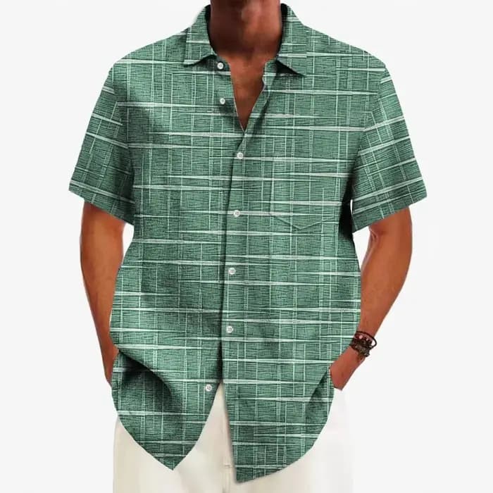 Lignes entrelacées imprimer décontracté hommes chemises de poche été chemise d'île hawaïenne Streetwear plage boutonné hauts décontractés vêtements