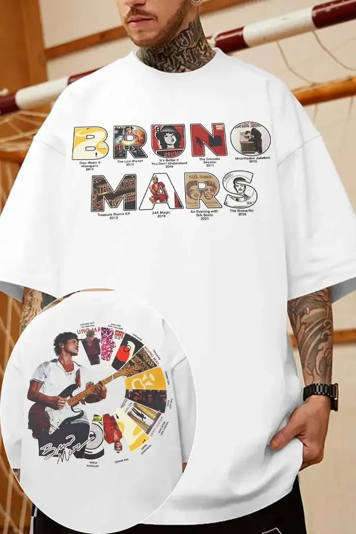 T-shirt graphique Bruno Mars 2026 pour hommes et femmes