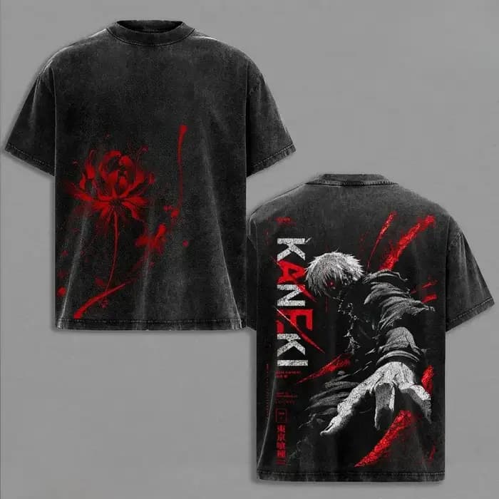 T-shirt graphique Anime Tokyo Ghoul Kaneki Ken pour hommes et femmes, vêtements en coton lavé, T-shi