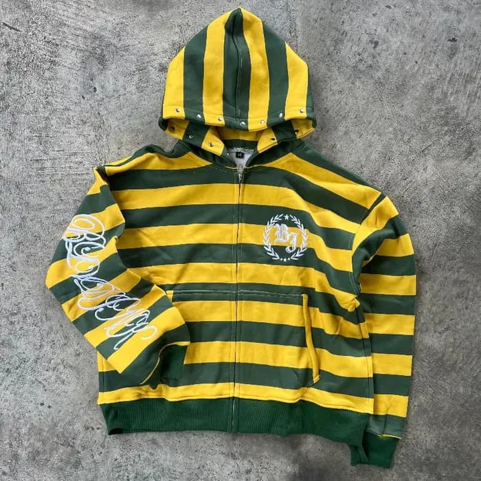 Y2K Street Kid sweat à capuche zippé rayure Rivet motif de broderie sweat nouveaux hommes Hip Hop mo