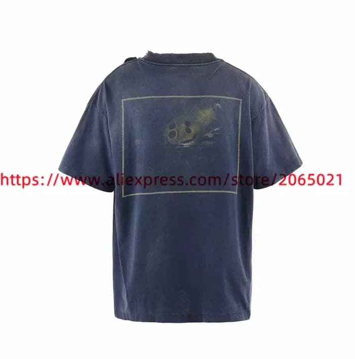 T-Shirt Bleu Délavé Vintage pour Homme et Femme, de Haute Qualité