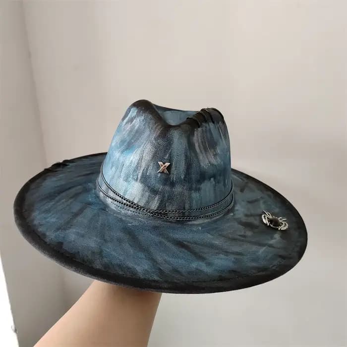 Chapeaux en daim peints à la main bleu ciel pour hommes et femmes