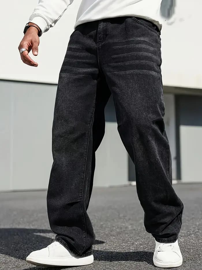 Jean classique à jambe droite pour hommes – Mélange de coton