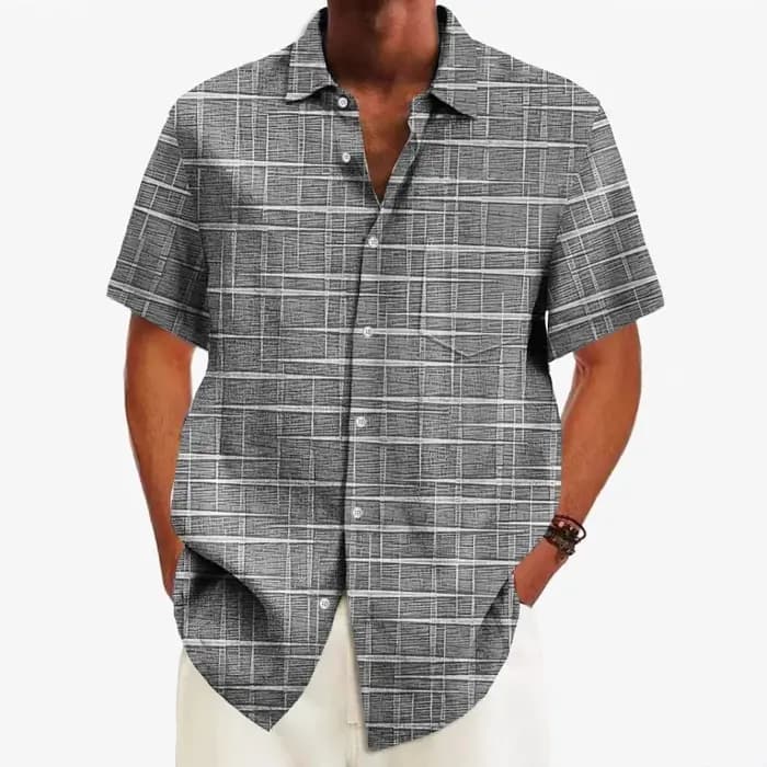 Lignes entrelacées imprimer décontracté hommes chemises de poche été chemise d'île hawaïenne Streetwear plage boutonné hauts décontractés vêtements