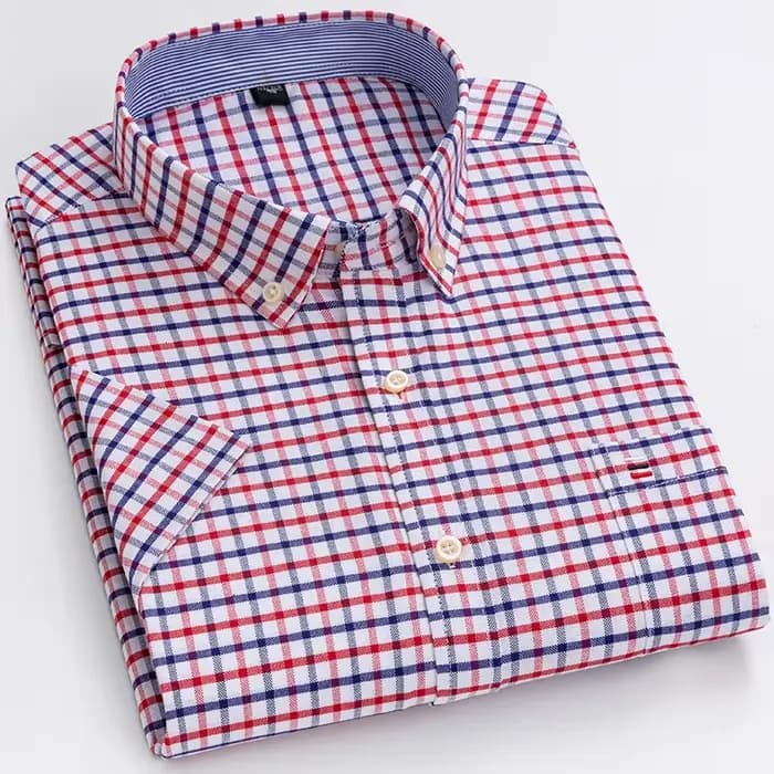 Chemise à carreaux rayée à manches courtes pour hommes