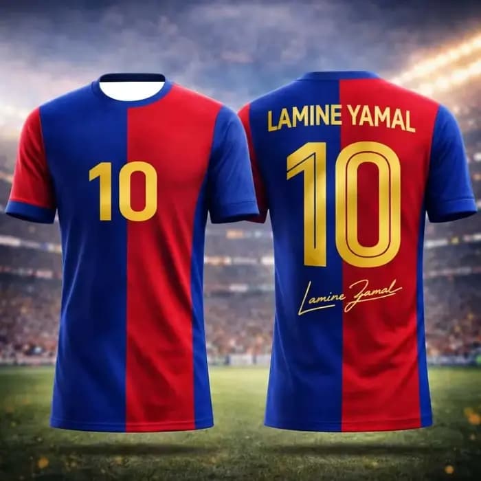 Maillot de l'équipe de Barcelone été 2026 # T-shirt de sport à manches courtes pour enfants, adultes et familles, séchage rapide, 10 LAMINE YAMAL