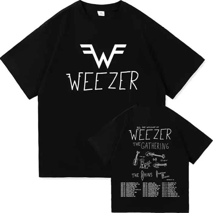 Weezer The Gathering Tour 2026 T-shirt en coton doux pour femmes/hommes, t-shirt d'été à manches courtes et col rond, Design imprimé graphique