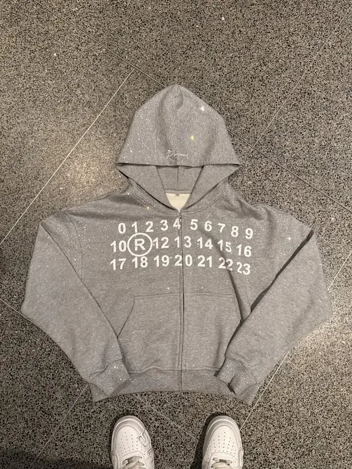 Nouveau sweat à capuche zippé imprimé numérique ciel étoilé diamanté style American High Street pour