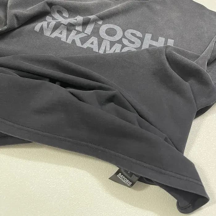 T-shirt Oversize Noir Délavé Vintage avec Logo Imprimé Lettres Classiques Satoshi Nakamoto – Collection Été 2026
