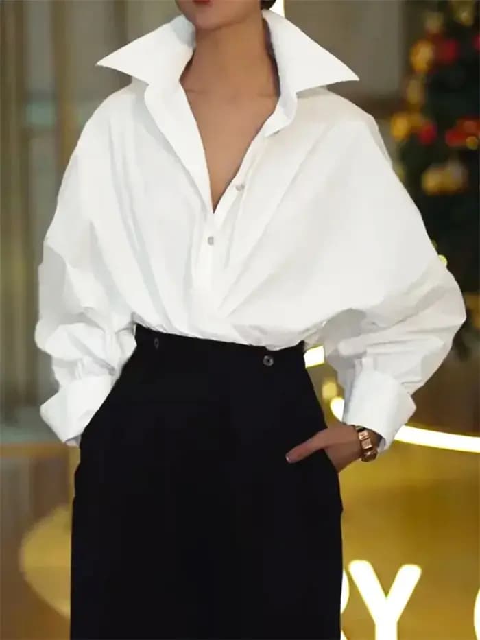 Uoozee chemises blanches pour femmes 2025 nouvelles manches longues boutonnées couleur unie urbain décontracté