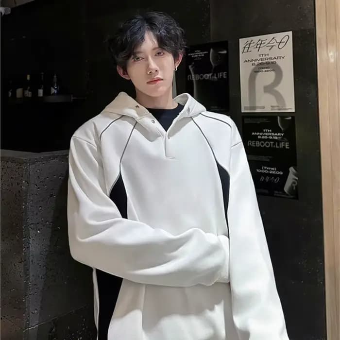 Sweat à capuche patchwork à rayures Casting pour hommes