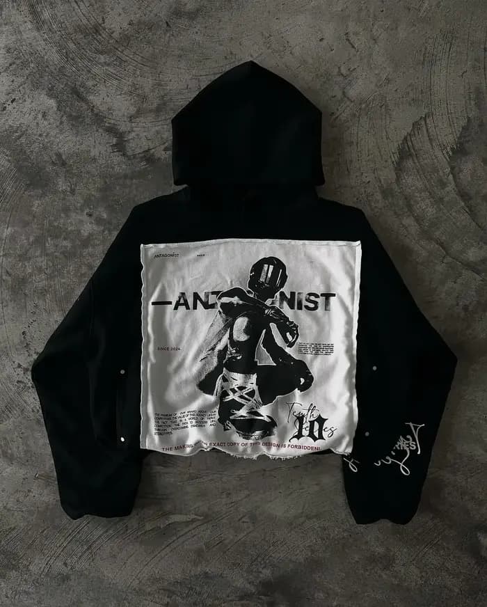 Y2K sweat à capuche Hip Hop rétro Patch broderie noir