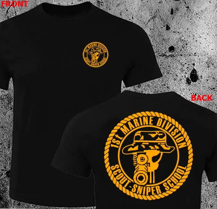 Scout Sniper School 1ère Division Marines T-shirt Survêtement pour hommes Coton Vêtements de sport décontractés Col rond Pull Manches courtes Hauts