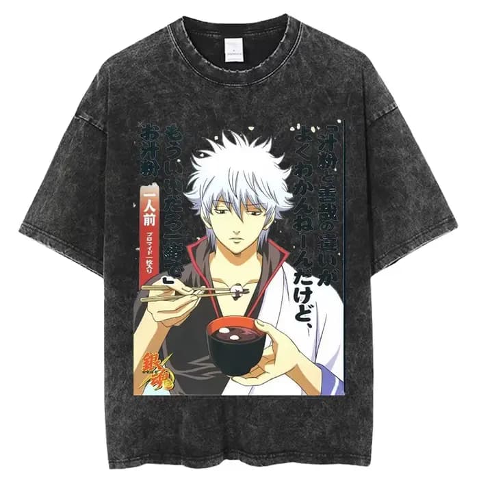 Anime japonais Gintama T-shirt Sakata Gintoki graphique Vintage lavé surdimensionné