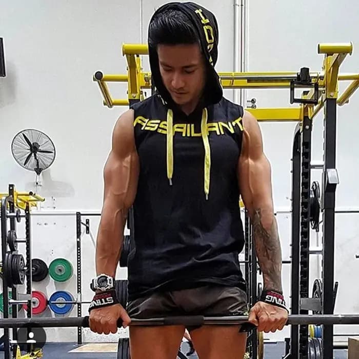 Hommes débardeurs vêtements de sport Fitness sweat à capuche sans manches gilets coton Singlets